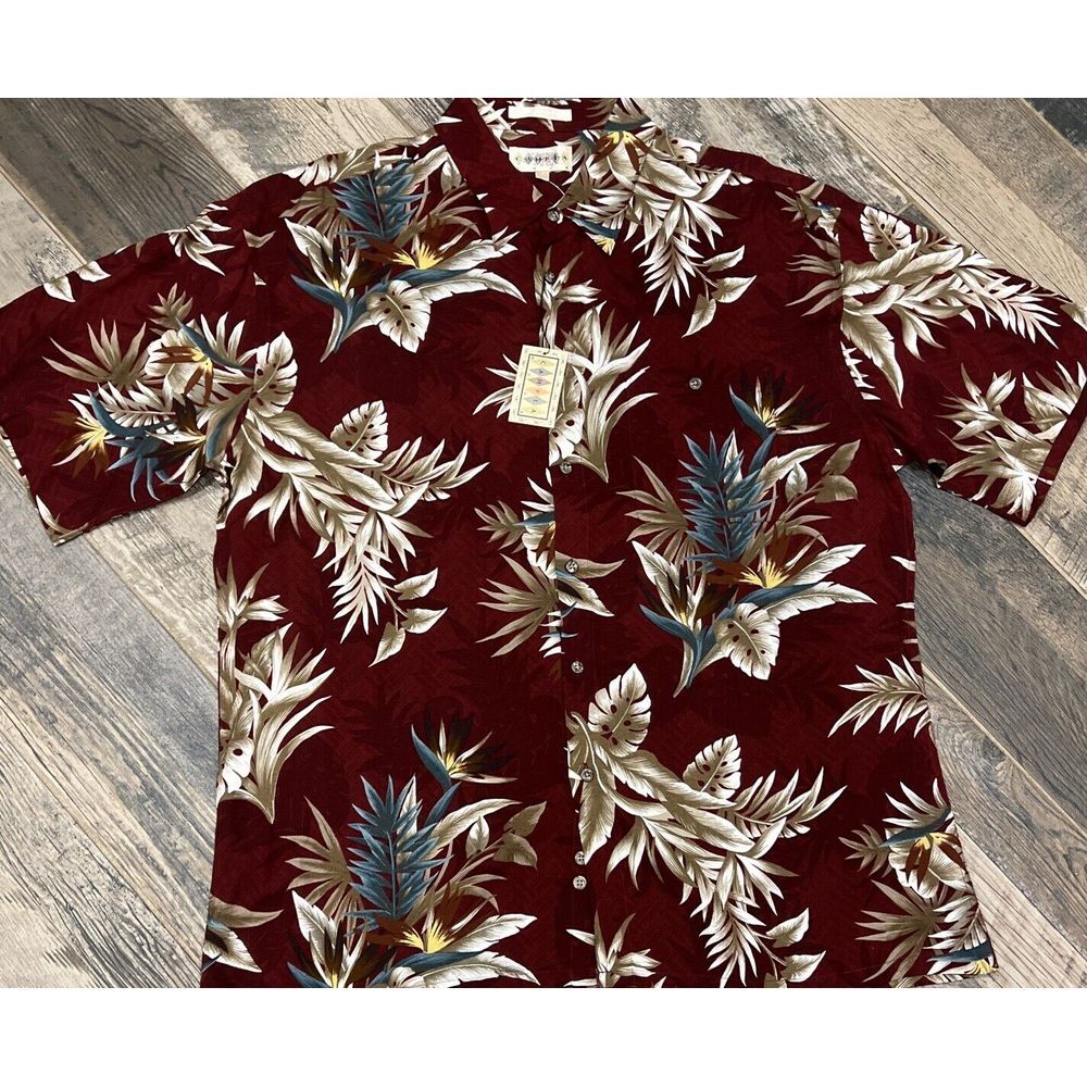 New Campia Moda Shirt Men's Hawaiian Tropical Beach Floral Flowers Rayon Red XL